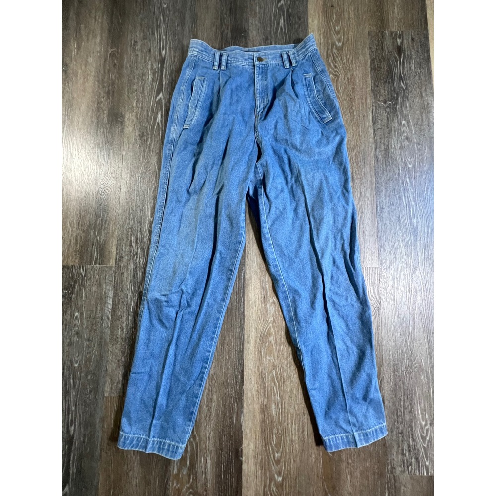 Lizwear Jeans Women 12 Blue Vintage Pleated High Rise Tapered Leg Cotton Denim